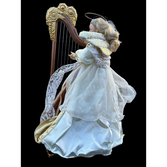 Vintage Holiday Creations Animated Christmas Angel Playing Harp Music 1995 - Picture 5 of 14